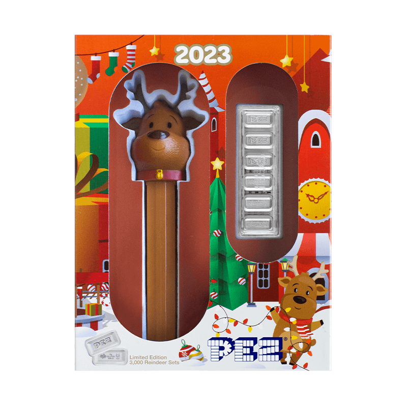 Image for PEZ ® Reindeer Silver Wafers & Dispenser Gift Set from TD Precious Metals